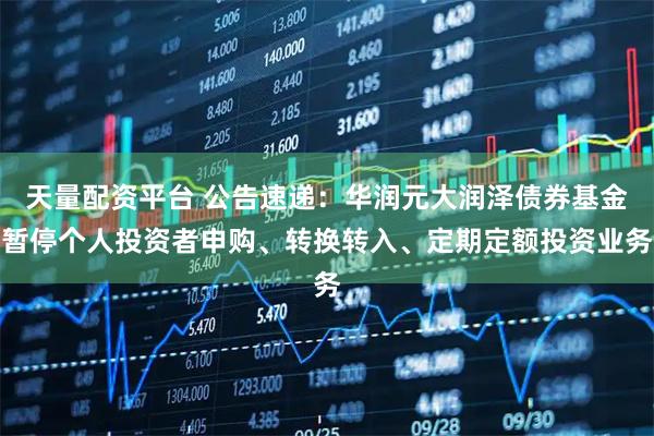 天量配资平台 公告速递：华润元大润泽债券基金暂停个人投资者申购、转换转入、定期定额投资业务
