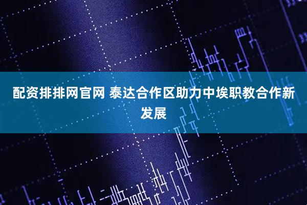 配资排排网官网 泰达合作区助力中埃职教合作新发展